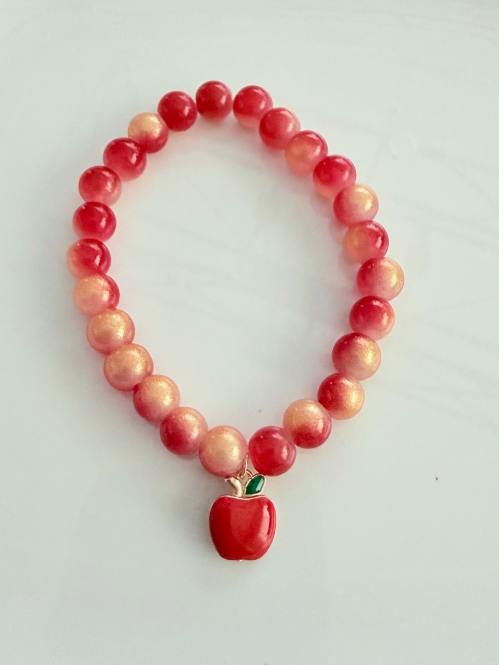Red Apple Charm Beaded Bracelet Princess Inspired Jewelry